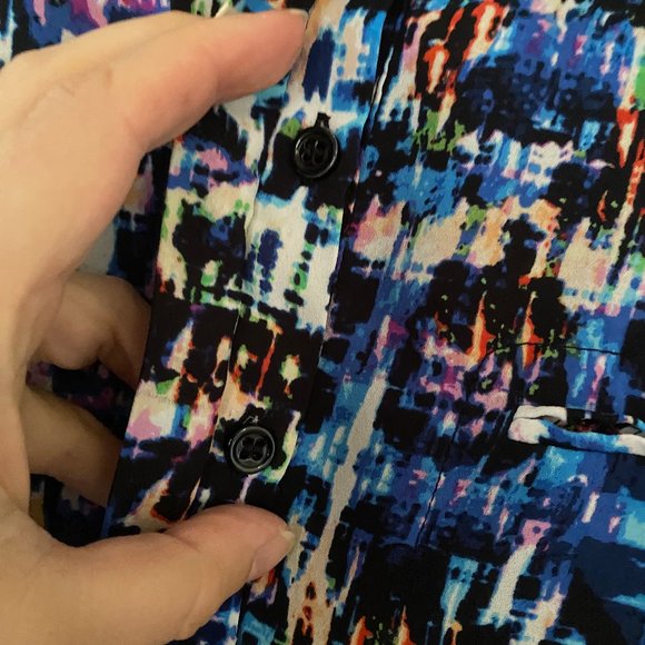 NYDJ Pintuck Blouse Women's Petite XL Blue Split Neck Pullover PXL - Picture 5 of 10